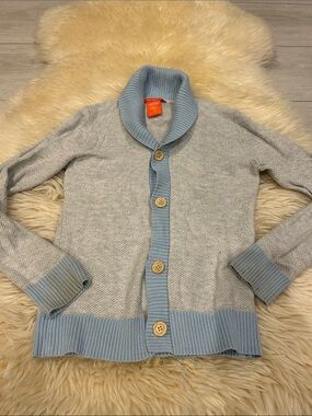Joe Fresh Light Blue Trim Gray Shawl Collar Cardigan